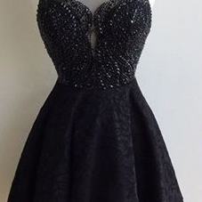 Black Lace Prom Dress, Short Prom Dress,..