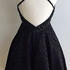 Black Lace Prom Dress, Short Prom Dress,..