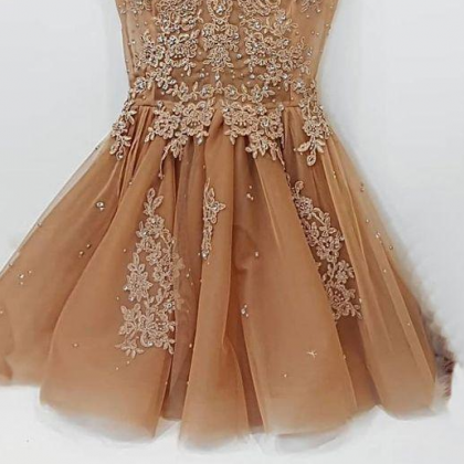 Champagne Tulle Short Homecoming Dress,cap Sleeve..