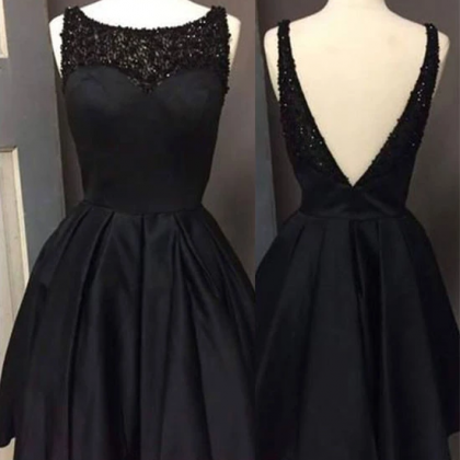 Cute Black A Line Short Prom Dress, Black..