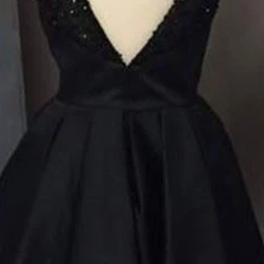 Cute Black A Line Short Prom Dress, Black..