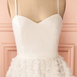 Little White Dress With 3d Rose Floral Skirt, Mini..