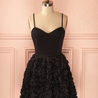 Little Black Dress With 3d Rose Floral Skirt, Mini..