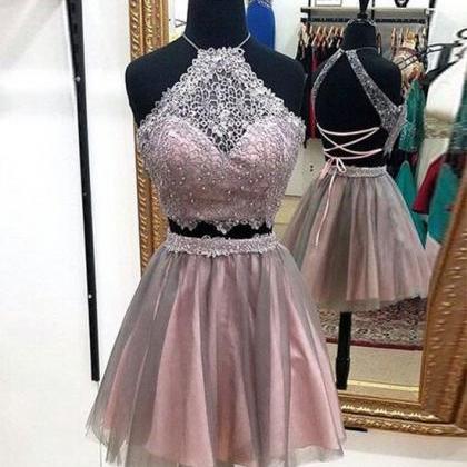 Tulle Prom Dress,two Pieces Homecoming Dress,short..