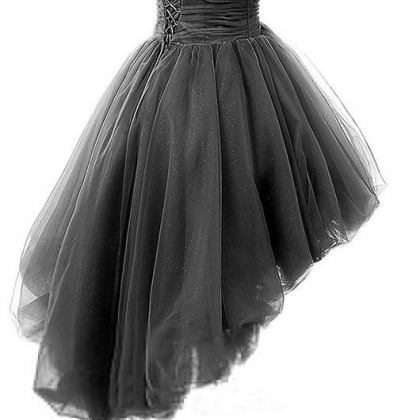 Black Ruched Tulle Sweetheart High-low Homecoming..
