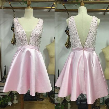 Charming Prom Dress, Beaded Pink Prom Dresses, A..
