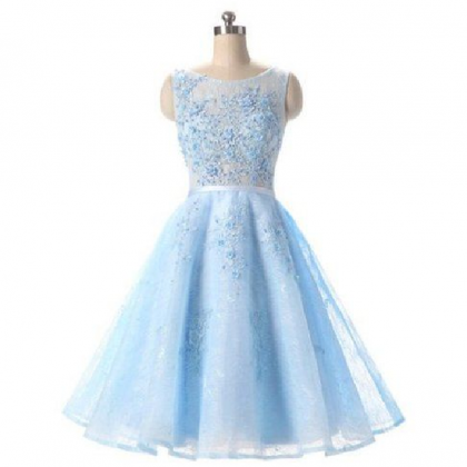 Charming Elegant Prom Dress,light Blue Tulle Prom..