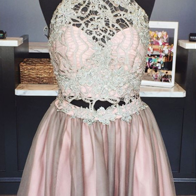 Elegant Homecoming Dresses Lace Crop Top,high Neck..