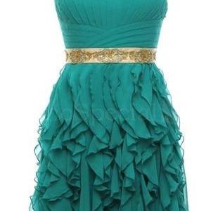Chiffon Sweetheart Ball Gown,sexy Backless Green..