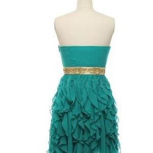 Chiffon Sweetheart Ball Gown,sexy Backless Green..