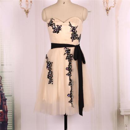 Black Lace Sash Sweetheart Ball Gown,tulle Short..