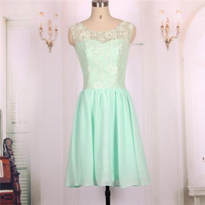 Chiffon Lace Sweetheart Ball Gown,mint Green Short..