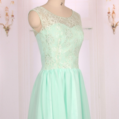 Chiffon Lace Sweetheart Ball Gown,mint Green Short..