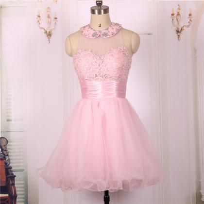 Open Back Sweetheart Ball Gown,pink Lace Short..