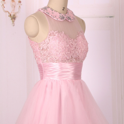 Open Back Sweetheart Ball Gown,pink Lace Short..