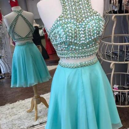 Charming Turquoise Chiffon Short Homecoming Dress,..
