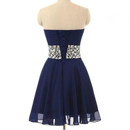 A Line Navy Blue Chiffon Short Homecoming Dress,..