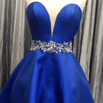 A Line Satin Royal Blue Prom Dresses, Sweetheart..