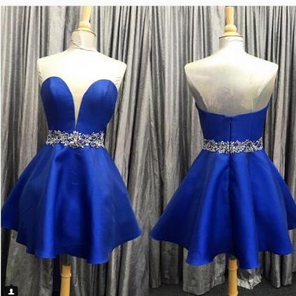 A Line Satin Royal Blue Prom Dresses, Sweetheart..