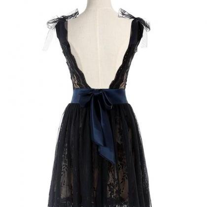 Scoop Above-knee Black Lace Homecoming Dress,prom..
