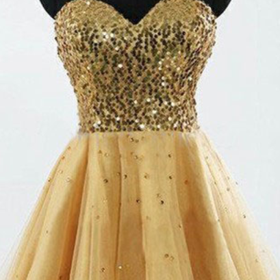 Gold Sequins Homecoming Dresses,strapless Hoco..