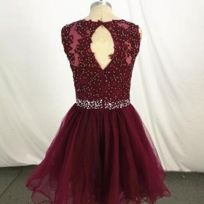 Wine Red Knee Length Homecoming Dress, Short Party..