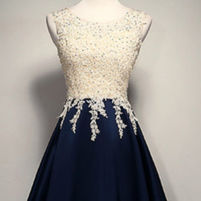 Navy Blue Short Prom Dress, Homecoming Dress With..
