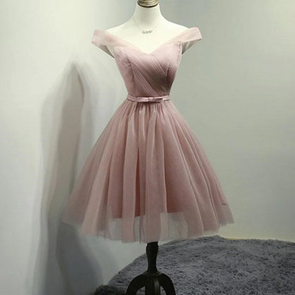 Off The Shoulder Short Pink Tulle Prom Dresses,..
