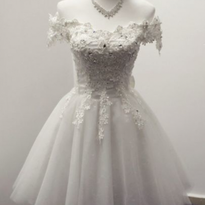A-line Round Neck Short Ivory Tulle Homecoming..