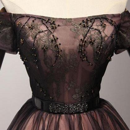 Cute Black Tulle Lace Short Prom Dress, Homecoming..