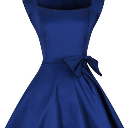 Navy Blue Satin Homecoming Dress, Scoop Neck Women..