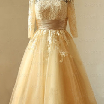 Lace Prom Dress, Champagne Prom Dress, Vintage..