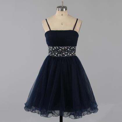 Navy Blue Short Chiffon Homecoming Dress,..