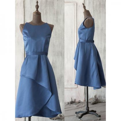 Vintage Blue Bridesmaid Dresses, Modest Scoop Neck..