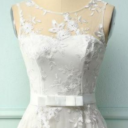 White Lace Dress With Bow Homecoming Dress, Short..