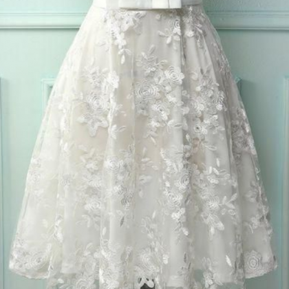 White Lace Dress With Bow Homecoming Dress, Short..