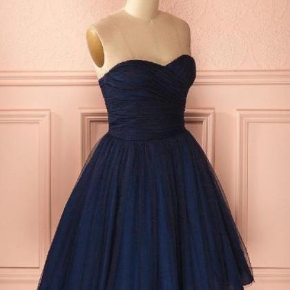 Navy Blue Homecoming Dresses, Strapless Sweetheart..