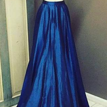 Royal Blue High Neck Beaded Long Prom Dress,two..