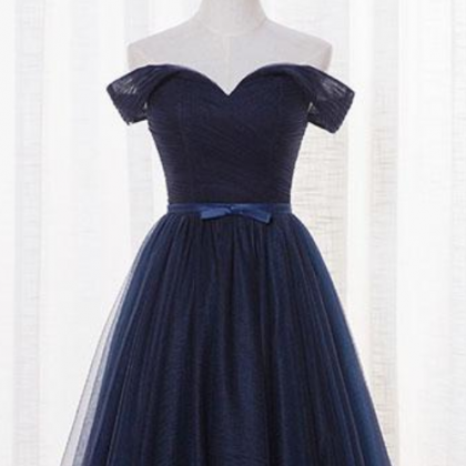 Simple Dark Navy Tulle Prom Dress,lace Up Tulle..