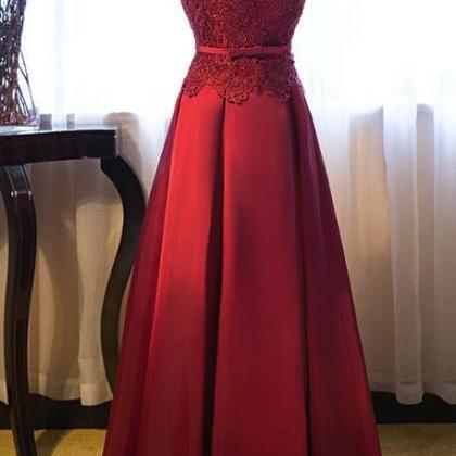 Red Satin Evening Dress, Off Shoulder Long Formal..