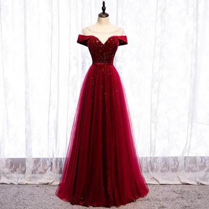 Red Elegant Prom Dress, O-neck Prom Dress, Formal..