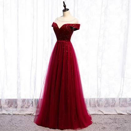 Red Elegant Prom Dress, O-neck Prom Dress, Formal..