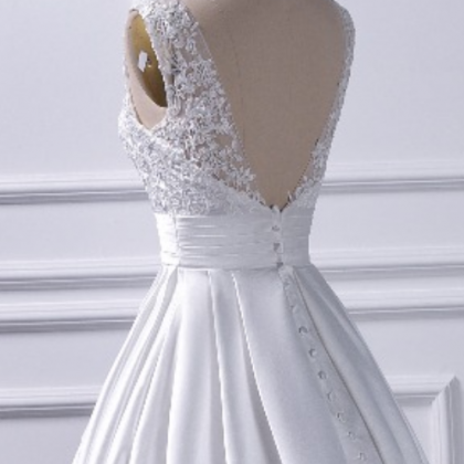 Low Back Wedding Dresses,chapel Train Bridal Gowns, Satin Bridal ...