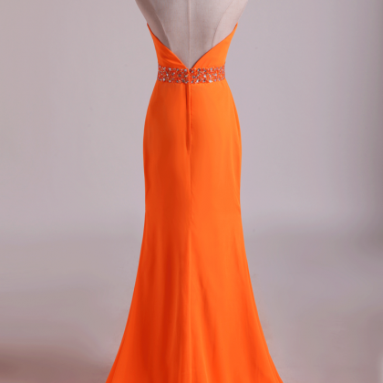 Prom Dresses Halter Sheath Chiffon With Beads And..