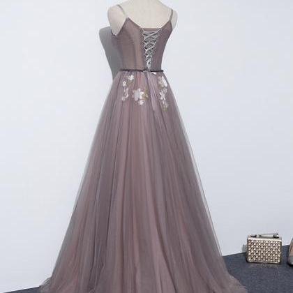 Elegant Party Dress, A Line V Neck Tulle Long Prom..