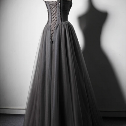 A Line Tulle Prom Dress, Modest Beautiful Long..