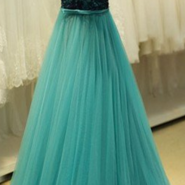 Appliques Tulle Formal Prom Dress, Modest..