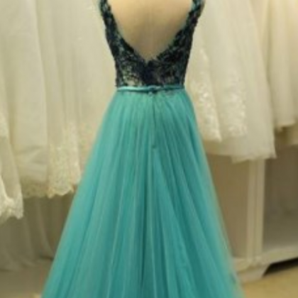Appliques Tulle Formal Prom Dress, Modest..