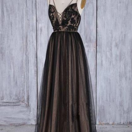 A-line Lace Straps Formal Prom Dress, Modest..
