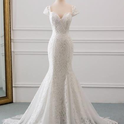 Elegant Cap Sleeve Style Lace Formal Prom Dress,..